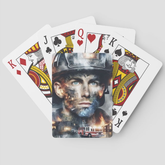 Jeu De Cartes Imaginaire pompier mignon combattant le feu (dos)