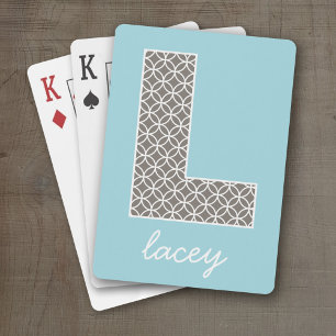 Jeu De Cartes Immense Monogram L - bleu pastel taupe géométrique