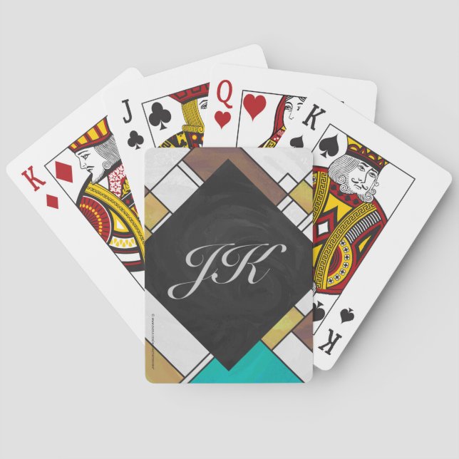 Jeu De Cartes Impression Brown jaune Turquoise Mondrial (dos)