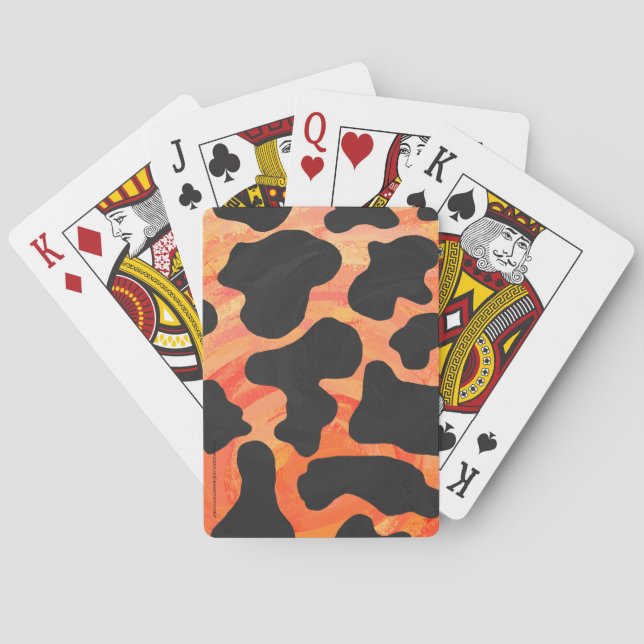 Jeu De Cartes Impression noire et orange de vache (dos)