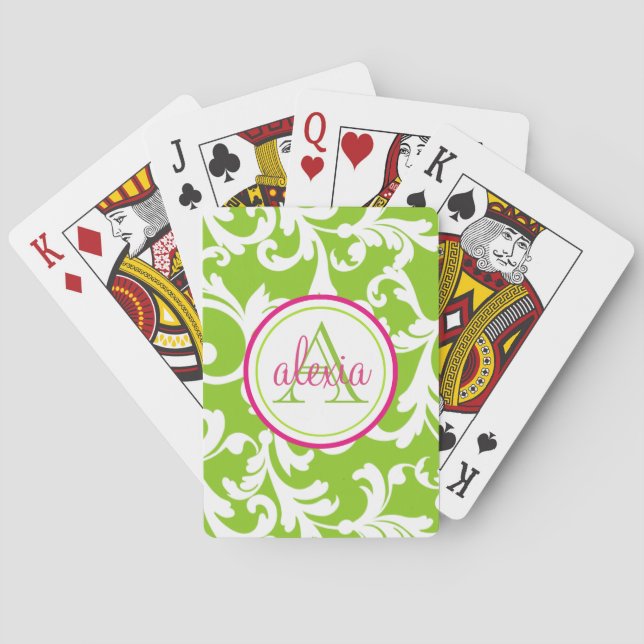 Jeu De Cartes Imprimé damassé monogrammé framboise et citron ver (dos)