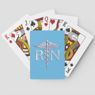 Jeu De Cartes Infirmière inscrite RN Silver Caduceus on Baby Blu
