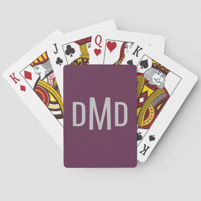 Jeu De Cartes Initiales de Monogramme d'argent modifiable modern (dos)
