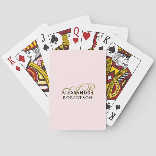 Jeu De Cartes Initiales de nom en monogramme rose pastel or mini (dos)