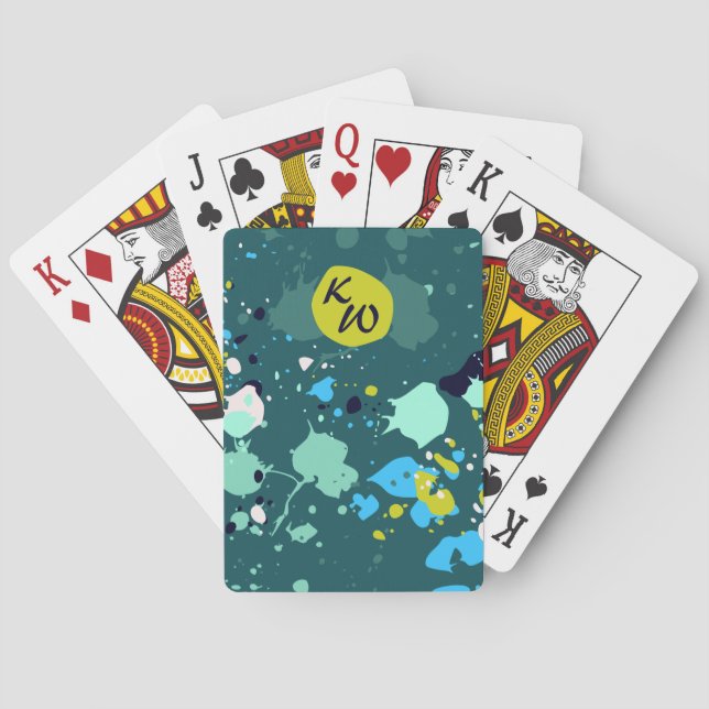 Jeu De Cartes Initiales de peinture verte cool (dos)