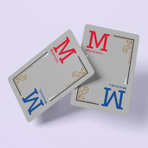 Jeu De Cartes initiales du joueur élégant - personnalisées bleu 