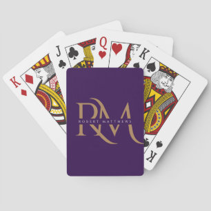 Jeu De Cartes Initiales Monogramme Or Élégant Moderne violet 