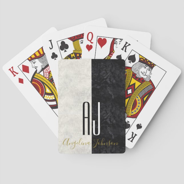 Jeu De Cartes Initiales noires et Marbres blancs monogrammes (dos)