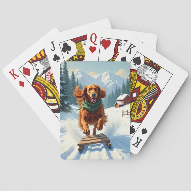 Jeu De Cartes Irish Setter Sledding Adventure Christmas Painting (dos)