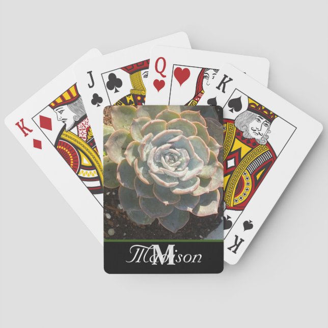 Jeu De Cartes Jardin de plantes grasses monogramme nom (dos)
