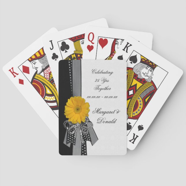 Jeu De Cartes Jaune marguerite noir blanc Pois Mariage (dos)
