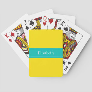 Jeu De Cartes Jaune solide, nom Turquoise du ruban Monogramme