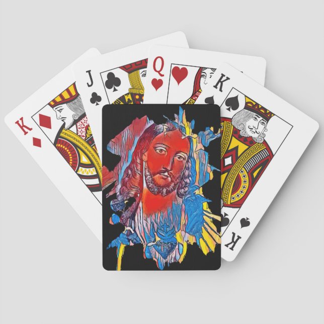 Jeu De Cartes Jésus Christ Face coeur sacré art Abstrait (dos)
