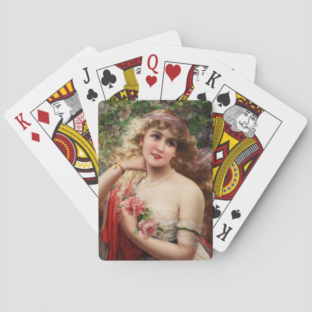 Jeu De Cartes Jeune Dame avec Roses par Emile Vernon (dos)
