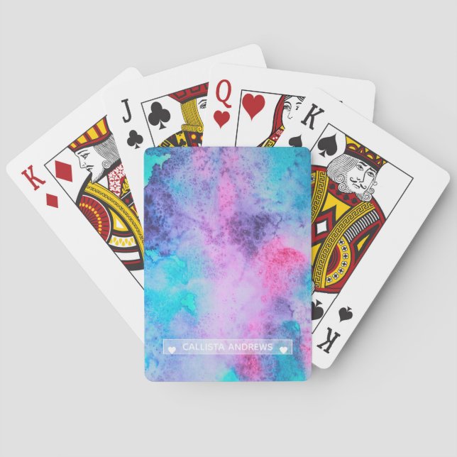 Jeu De Cartes Joli bleu rose pourpre Aquarelle salée Monogramme (dos)