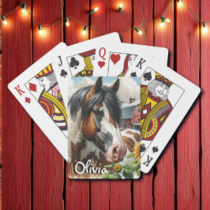 Jeu De Cartes Joli Cheval Pinto Brown et Blanc sur ferme rustiqu