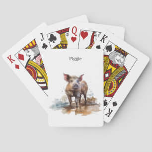 Jeu De Cartes Joli petit cochon jouant dans l'aquarelle de boue