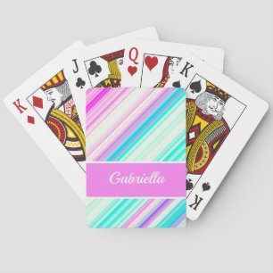 Jeu De Cartes Joli Rose Bleu Violet Rayures Personnaliser Nom