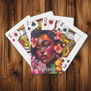 Jeu De Cartes Jolie Dame de Couleur Fleurs Roses Personnalisées