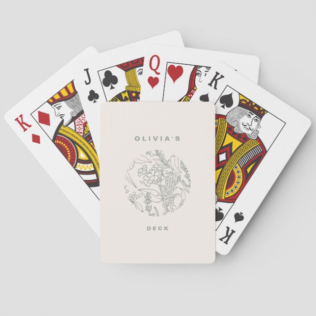 Jeu De Cartes Jolie Ecru Sage Green Flowers Herbes (dos)