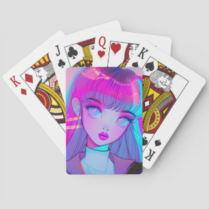 Jeu De Cartes Jolie fille anime néon jouant aux cartes