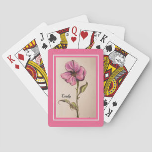 JEU DE CARTES JOLIE FLORALE ROSE AVEC NOM
