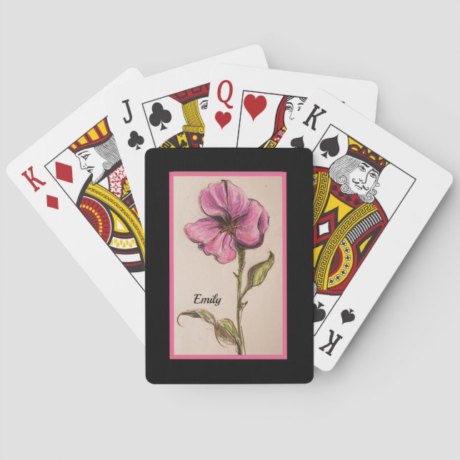 JEU DE CARTES JOLIE FLORALE ROSE AVEC NOM (dos)
