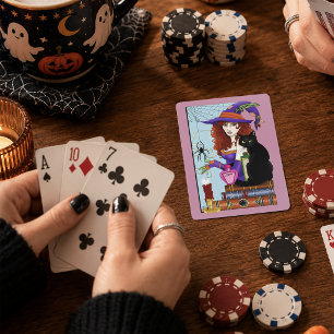 Jeu De Cartes Jolie Sorcière Chat Noir Livres de Potions Roses