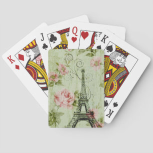 Jeu De Cartes jolie tour de paris fleurie rose à la menthe de pr