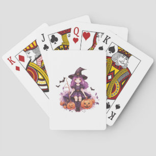 Jeu De Cartes Jolies citrouilles de sorcière aux cheveux violets