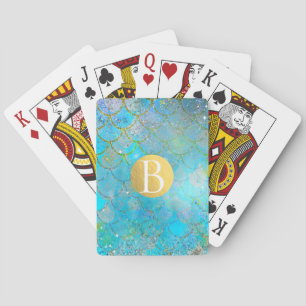 Jeu De Cartes Jolies Écailles de Sirène Bleu Iridescent Brillant
