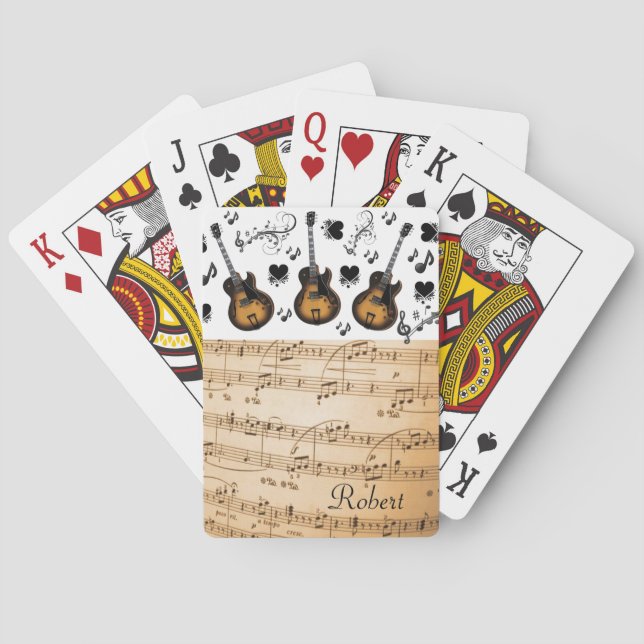 Jeu De Cartes Jouer Card Deck Guitare Notes musicales Coeurs noi (dos)