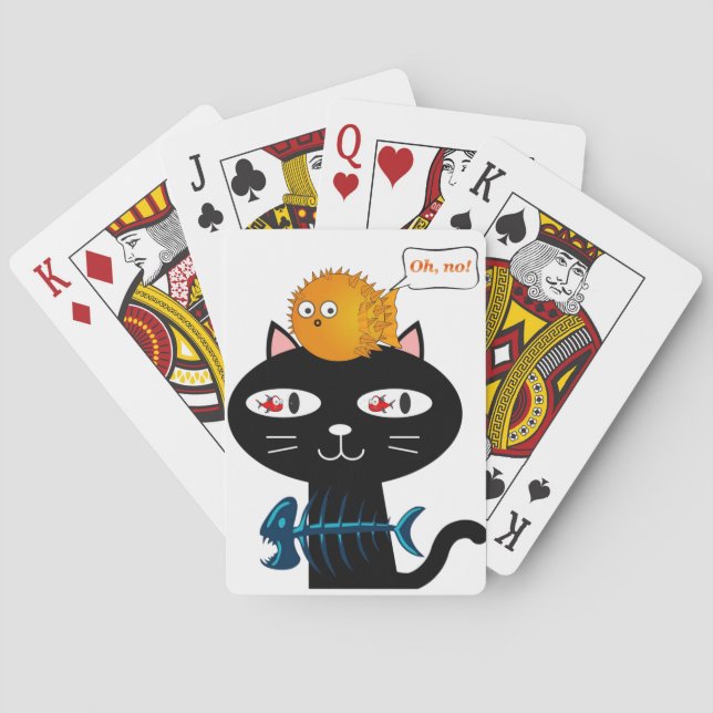 Jeu De Cartes Jouer Deck Chat Noir Poissons (dos)