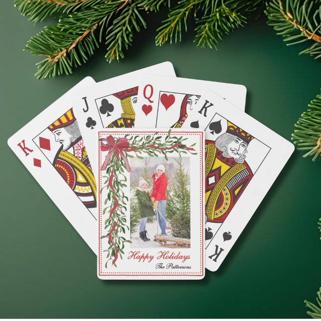 Jeu De Cartes Joyeuses vacances Mistletoe Red Bow Family Photo (Créateur téléchargé)