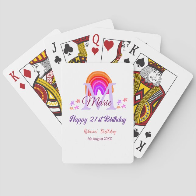 Jeu De Cartes Joyeux 21e anniversaire rose ajouter nom monogramm (dos)