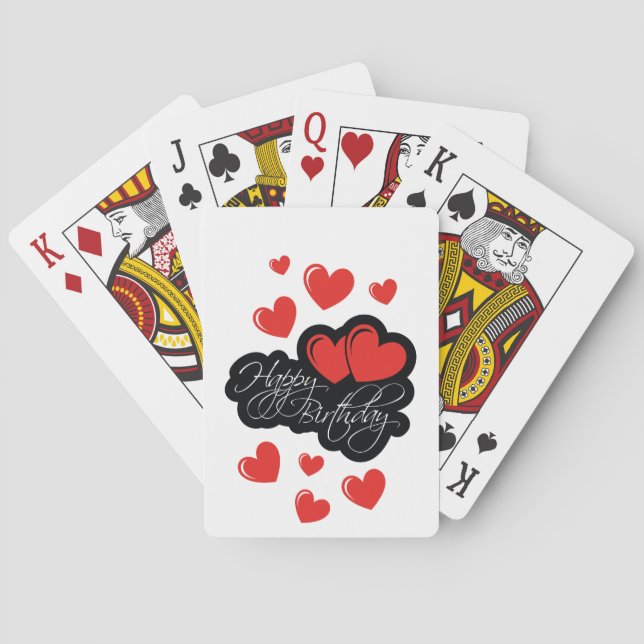 Jeu De Cartes Joyeux anniversaire avec deux coeurs rouges (dos)