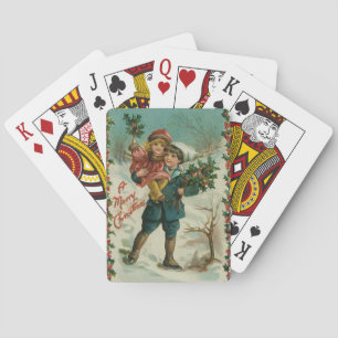 Jeu De Cartes Joyeux Noël - carte postale rétro, enfants, houx