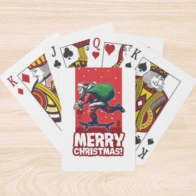 Jeu De Cartes Joyeux Noël Skateboard Père Noël | Vacances (Créateur téléchargé)