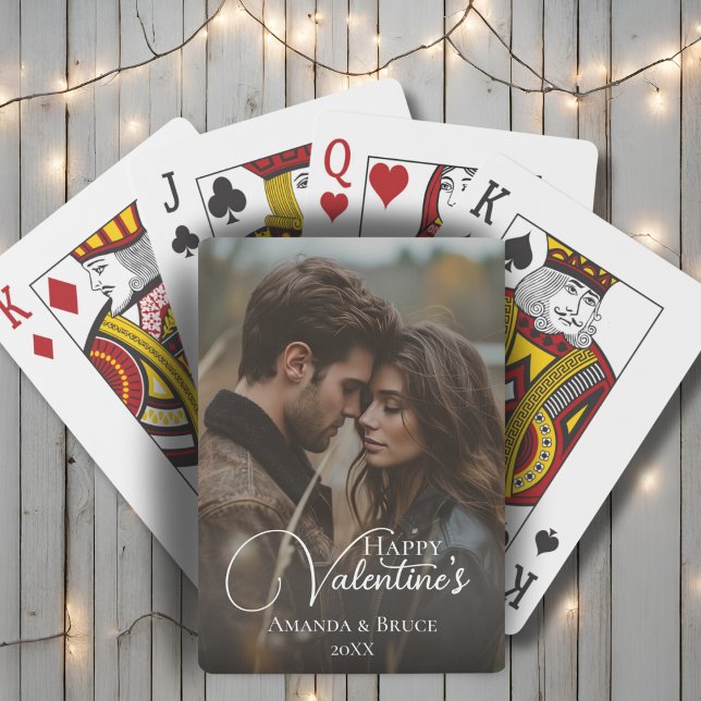 Jeu De Cartes Joyeux Valentine's Brush Script Photo personnalisé (Happy Valentine's Brush Script Custom Photo Poker Cards)