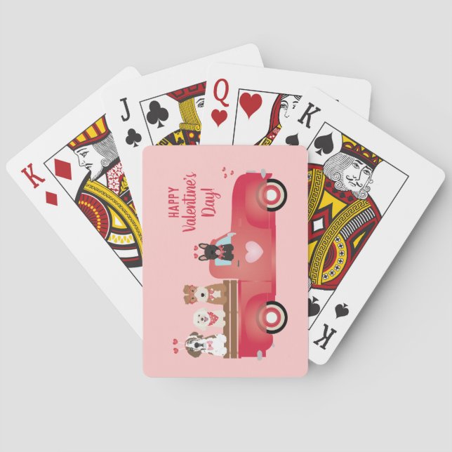 Jeu De Cartes Joyeux Valentines Jour Pickup Camion Aimer Chiens (dos)