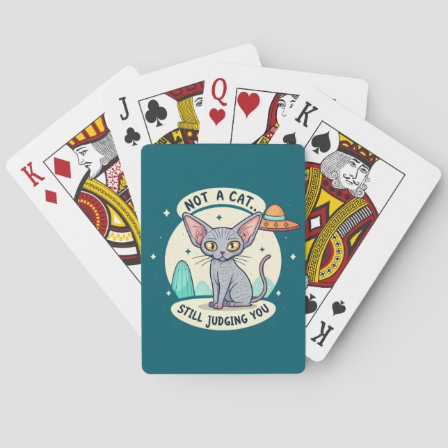 Jeu De Cartes Judging Sphynx Cat UFO Sarcastic Cartoon Art (dos)