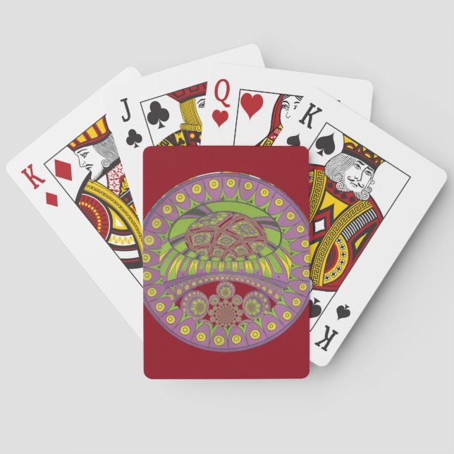 Jeu De Cartes Kaleidoscope africain violet et jaune traditionnel (dos)