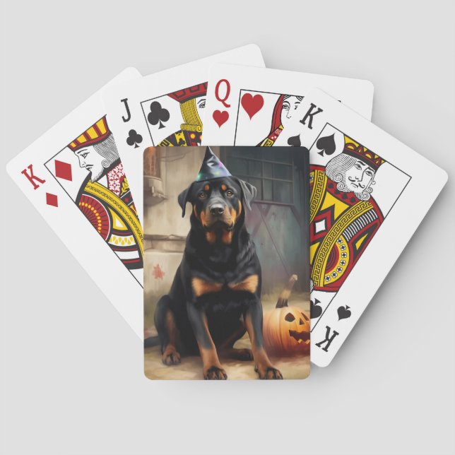 Jeu De Cartes La peur de l'Halloween Citrouille de Rottweiler (dos)