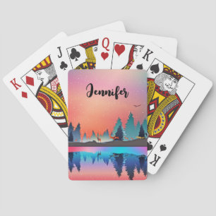 Jeu De Cartes Lac d'hiver pittoresque avec Cerf