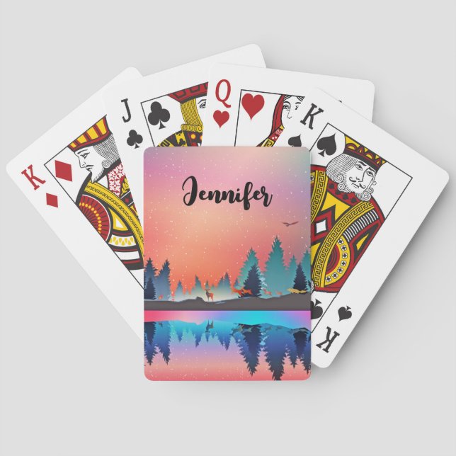 Jeu De Cartes Lac d'hiver pittoresque avec Cerf (dos)