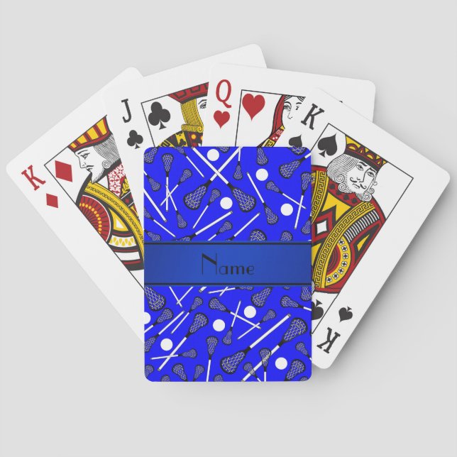 Jeu De Cartes Lacrosse bleue nommée personnalisée (dos)