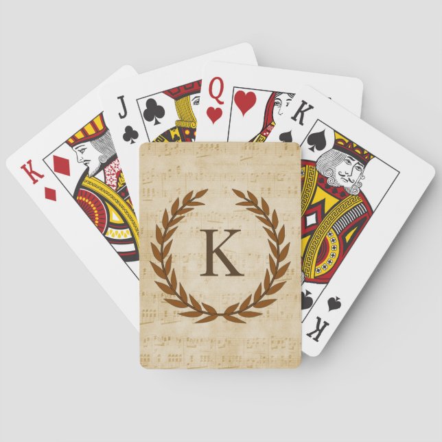 Jeu De Cartes Laurel Feuille de couronne Musique Monogramme init (dos)