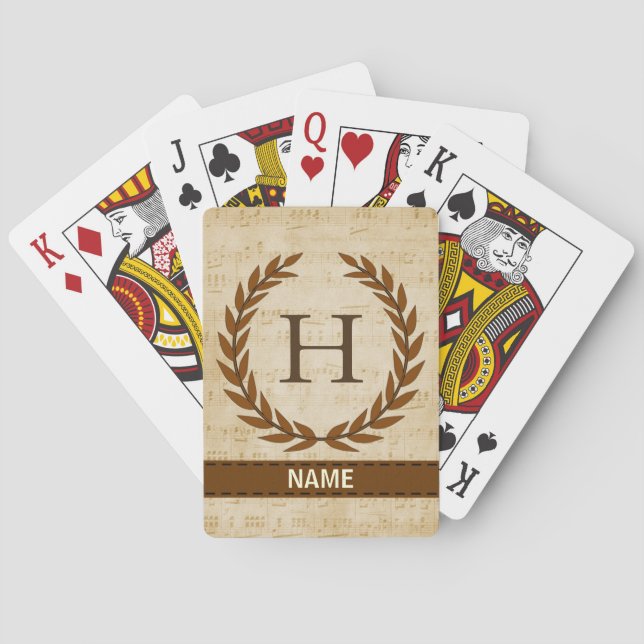 Jeu De Cartes Laurel Wreath Sheet Musique Monogramme initial H (dos)