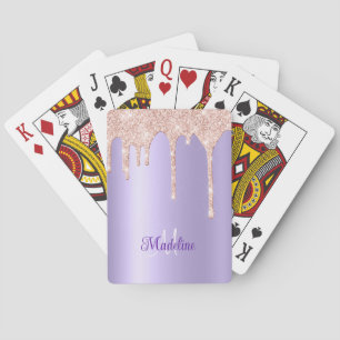 Jeu De Cartes Lavande à Parties scintillant roses - Monogramme