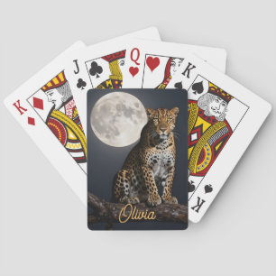 Jeu De Cartes Léopard Majestueux et Pleine Lune Personnalisé